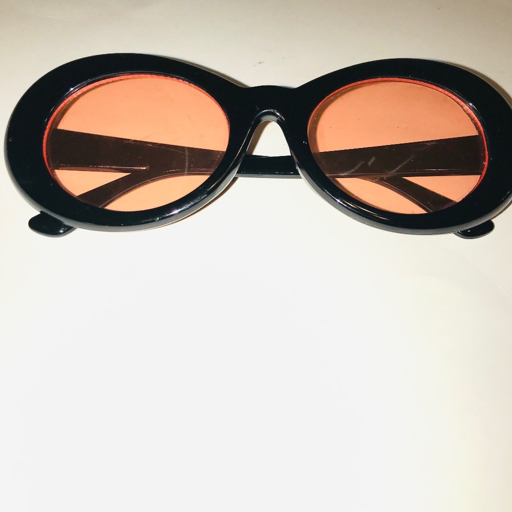 Vintage 90s Y2K Thick Oval Sunglasses Black Red Tinted Lens Retro Cyber Y2K Goth